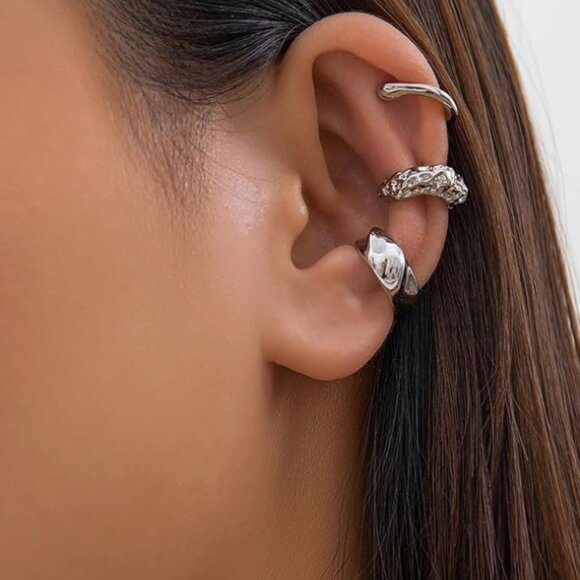 SET OF 3 :  SILVER Zara Non-Piercing Ear Cuffs Earrings - Picture 2 of 6